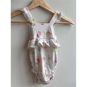 Baby Summer Romper with Beach Print - White